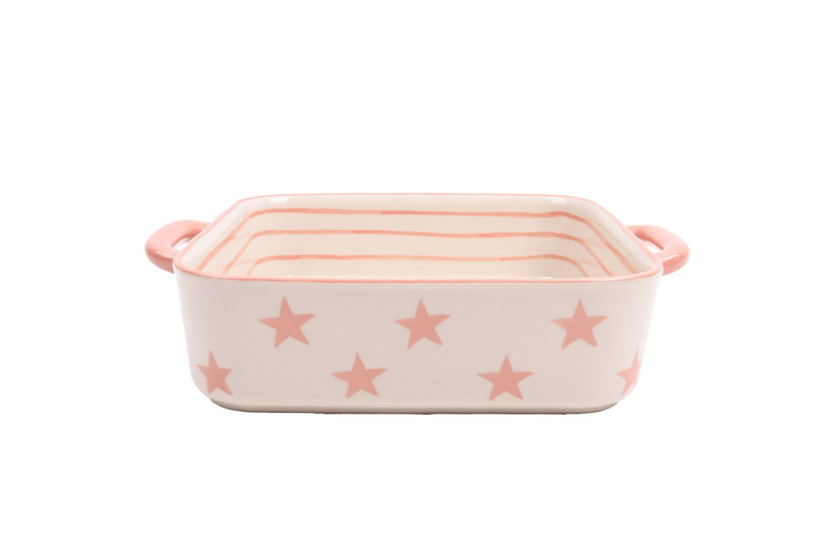 PIROFILA QUADRATA STRISCE ROSA E STELLE 26,2×20,8×6,4 CM ISABELLE ROSE