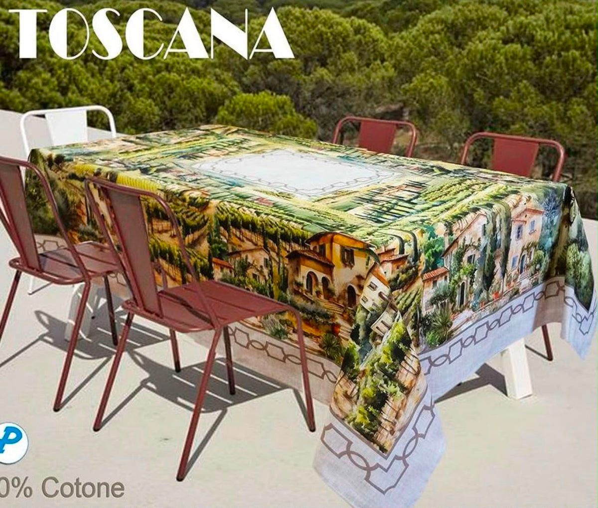 🌿 Tovaglia 100% Cotone – Paesaggio Toscano