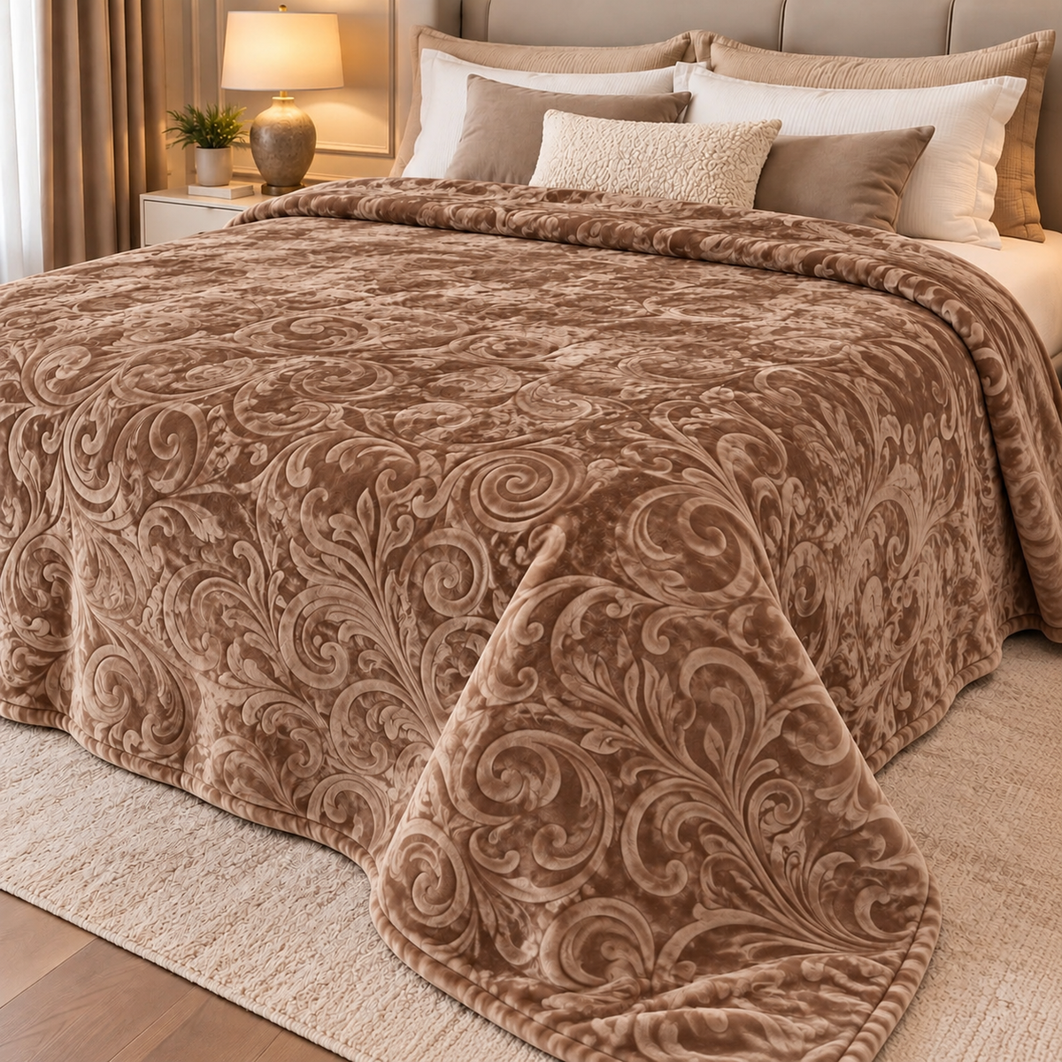 Coperta Elegante Damascata – Cioccolato Chiaro – 200x220 cm