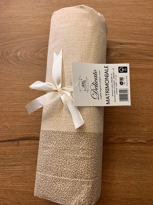 COMPLETO LETTO MATRIMONIALE 100% COTONE BEIGE