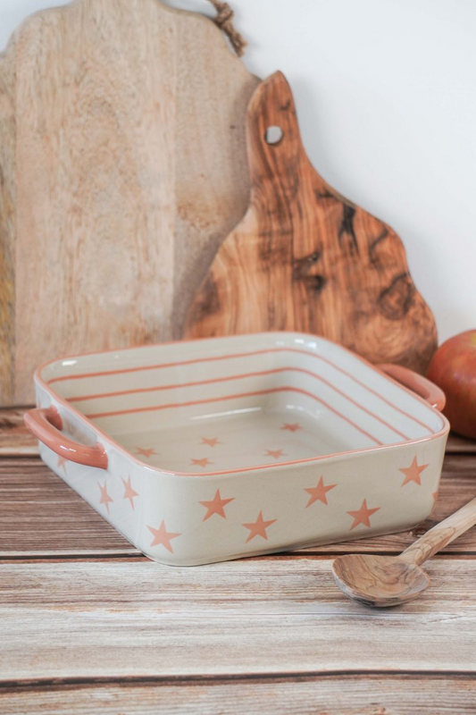 PIROFILA QUADRATA STRISCE ROSA E STELLE 26,2×20,8×6,4 CM ISABELLE ROSE