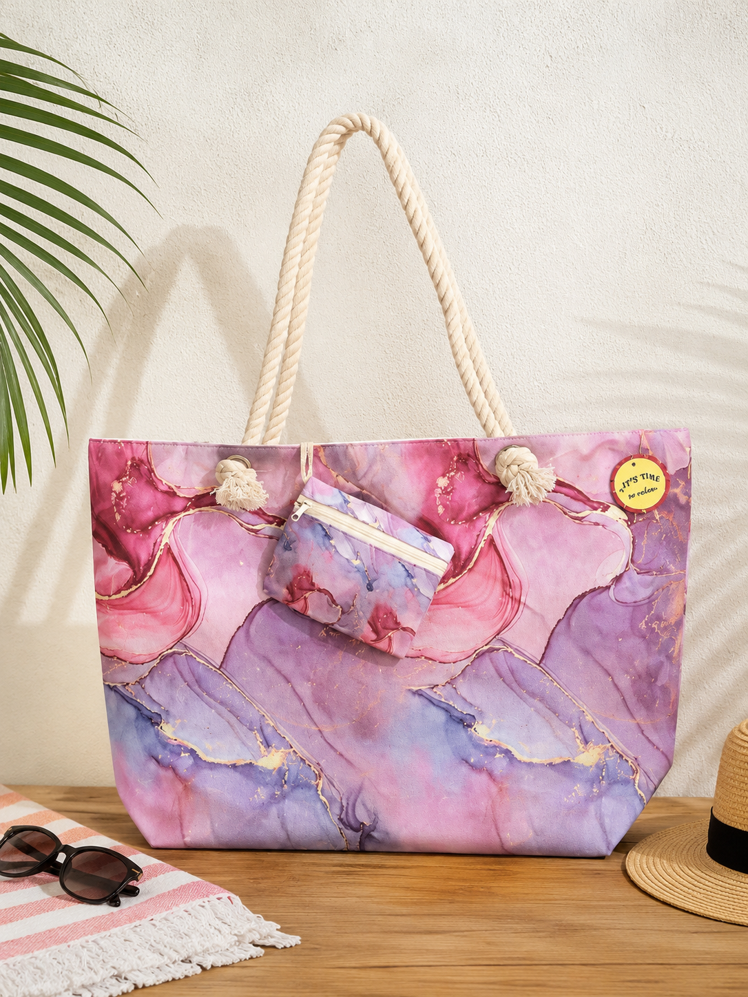 Borsa Mare Fantasia Marble Rosa & Lilla con Pochette