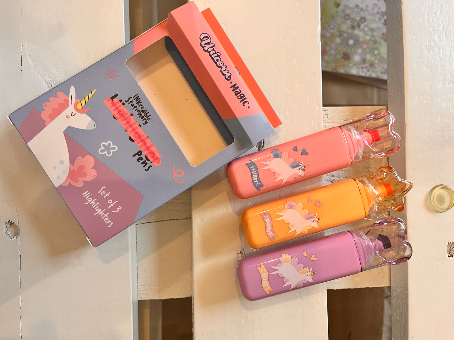 🦄 Set 3 Evidenziatori con Timbro – Unicorn Magic