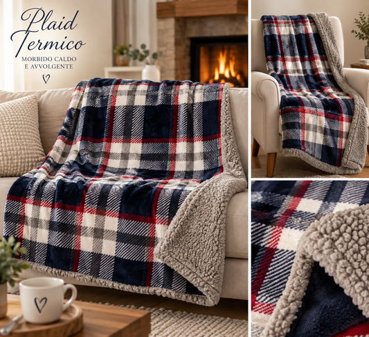 Plaid Termico Tartan con Sherpa Blu 130x160