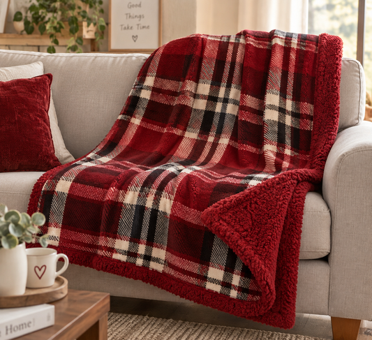 ❤️ Plaid Termico Tartan con Sherpa – Rosso